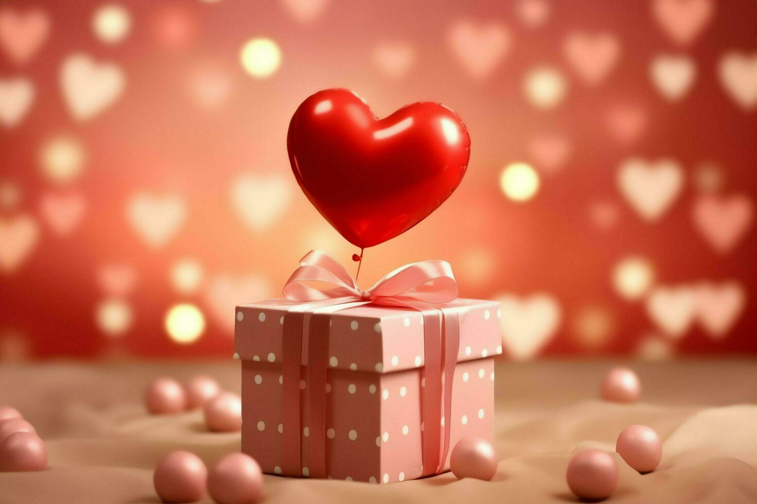 Happy valentine's day concept with red gift box and heart  shaped balloons romantic banner love concept by AI Generated photo
