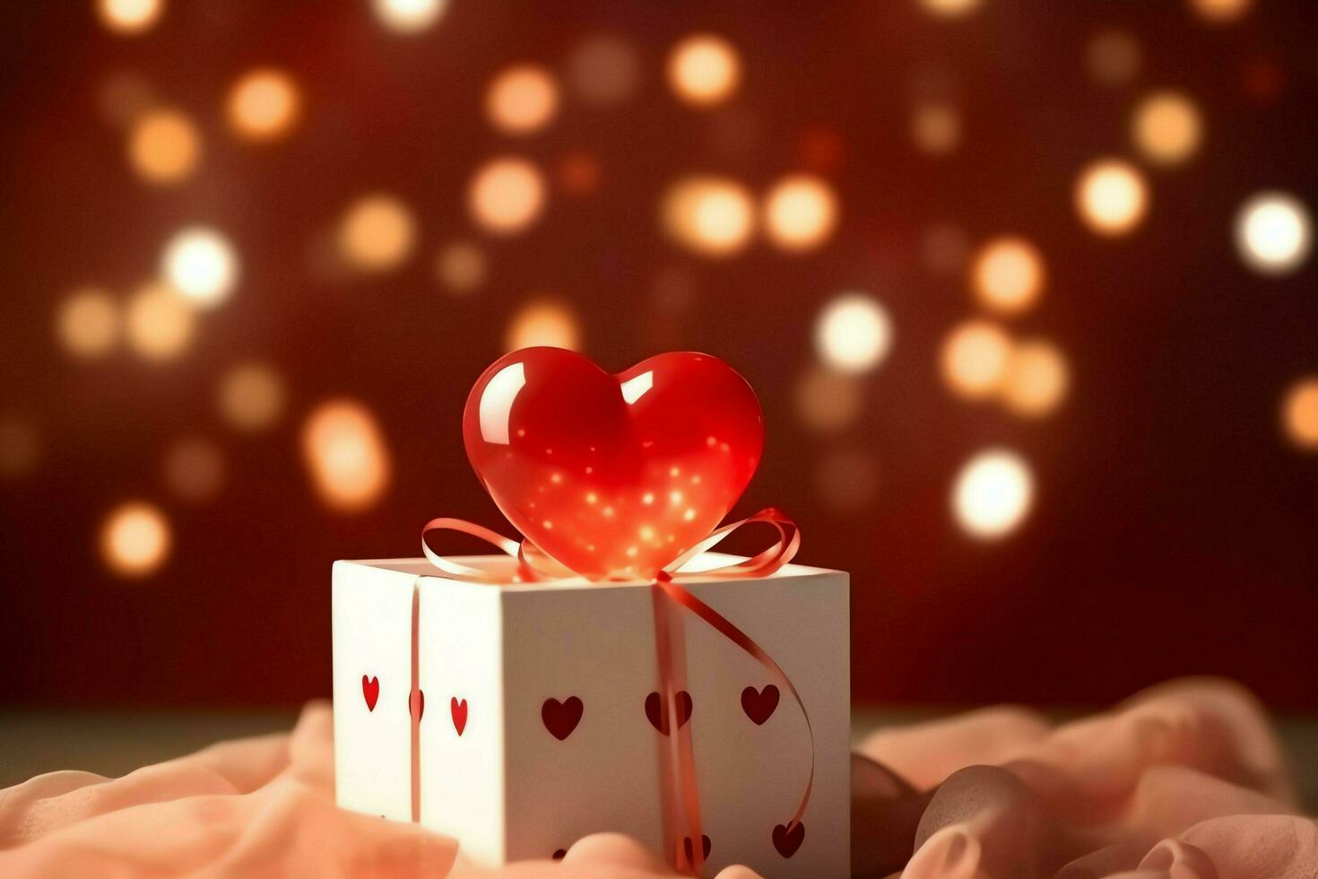 Happy valentine's day concept with red gift box and heart  shaped balloons romantic banner love concept by AI Generated photo