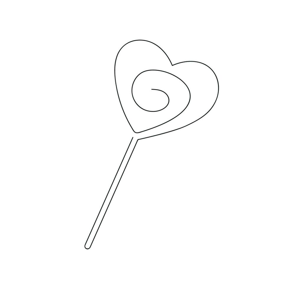 en forma de corazon pirulí dibujado en uno continuo línea. uno línea dibujo, minimalismo vector ilustración.