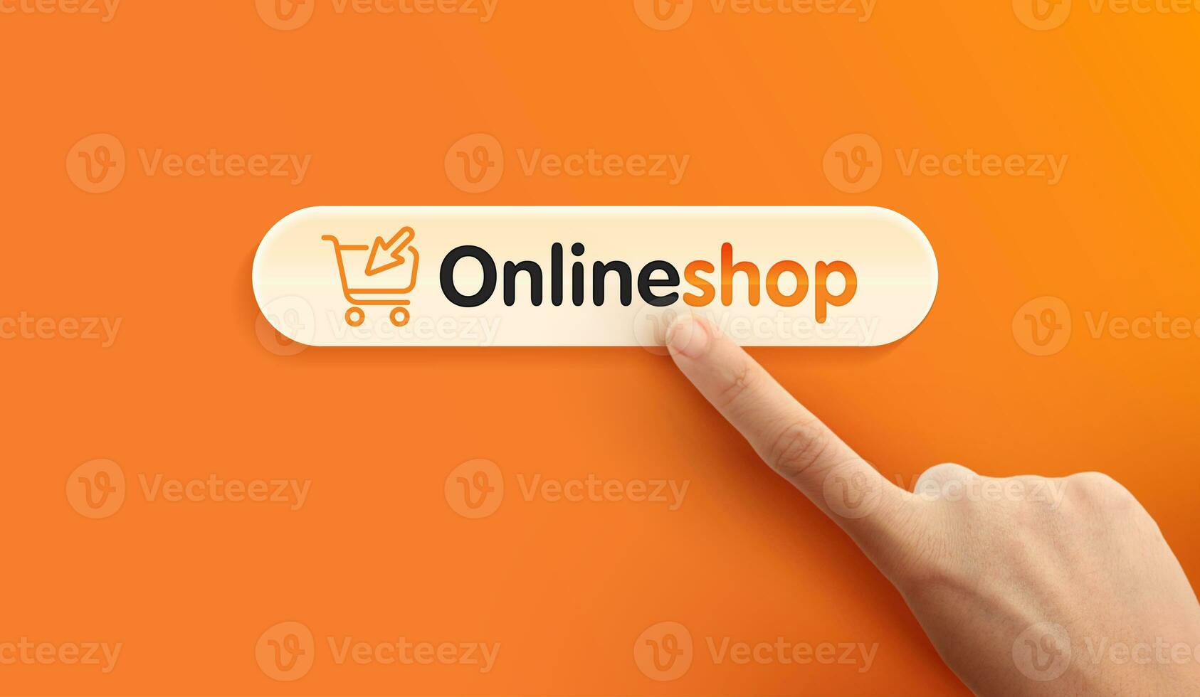 hacer clic comprar compras en línea con mano en móvil teléfono solicitud concepto y digital márketing promoción. botón mano puntero haciendo clic. hacer clic aquí bandera. foto