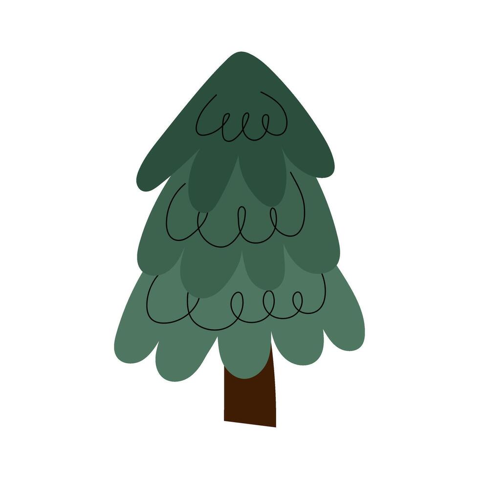 Forest spruce in flat style with doodle elements. Hand drawn forest tree in Scandinavian style. vector