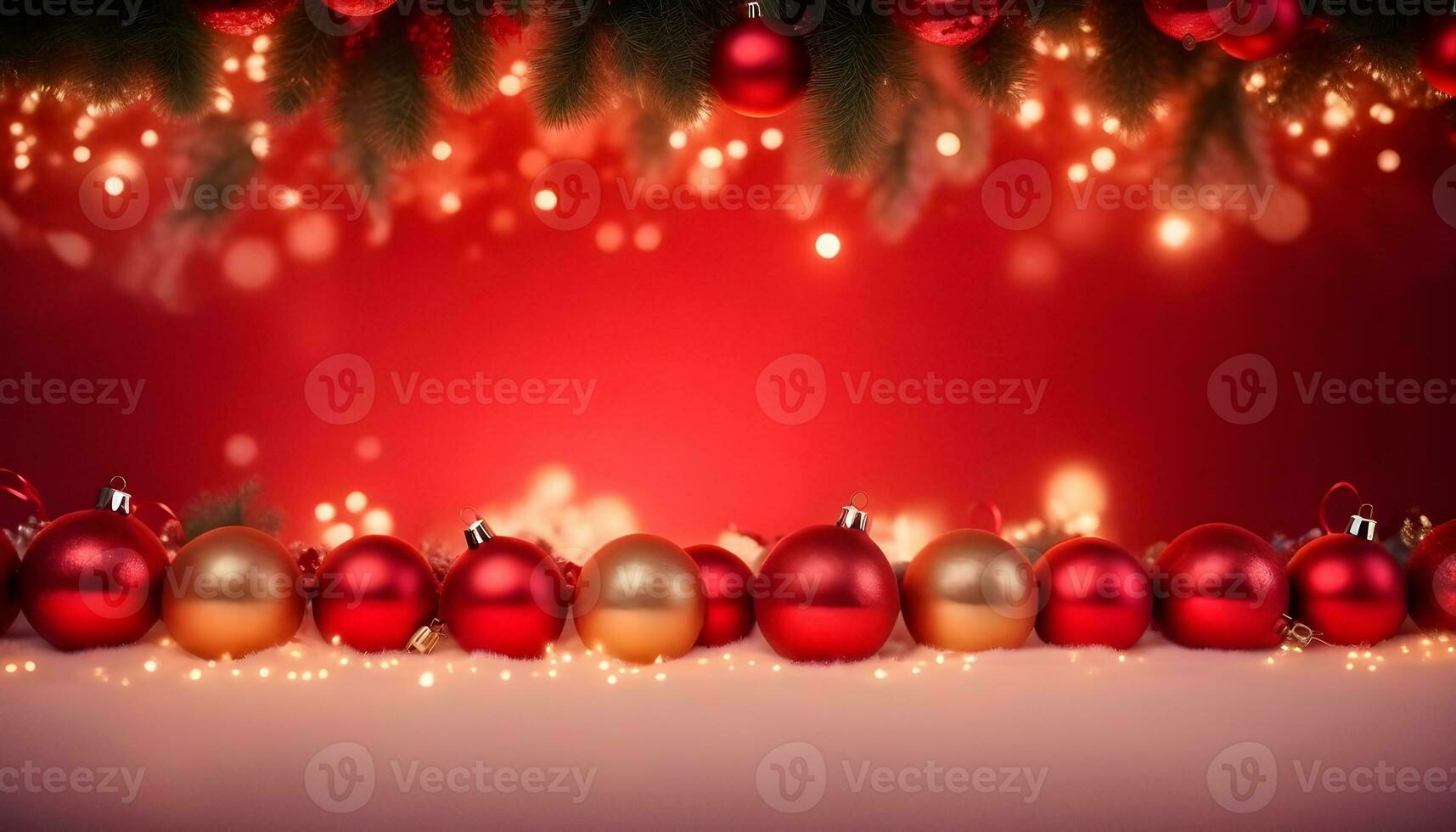 AI generated red christmas color background with garland and christmas balls ai generated photo