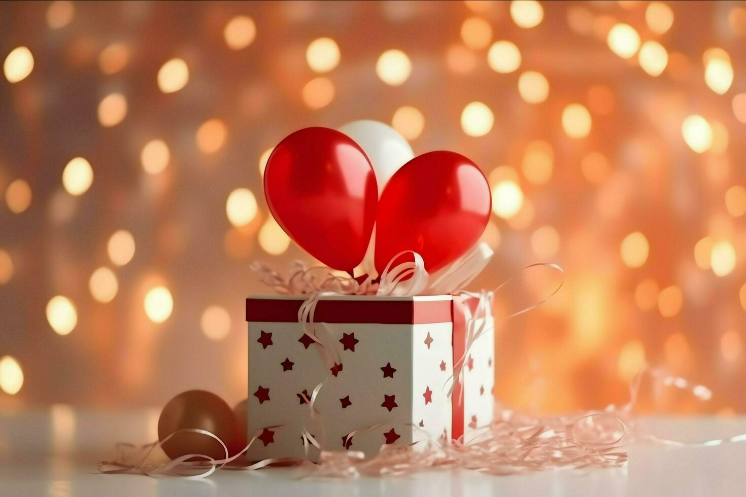 Happy valentine's day concept with red gift box and heart  shaped balloons romantic banner love concept by AI Generated photo