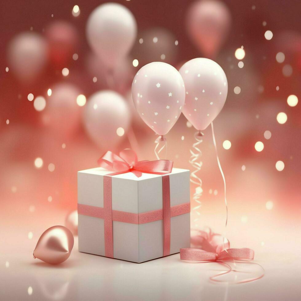 Happy valentine's day concept with red gift box and heart  shaped balloons romantic banner love concept by AI Generated photo