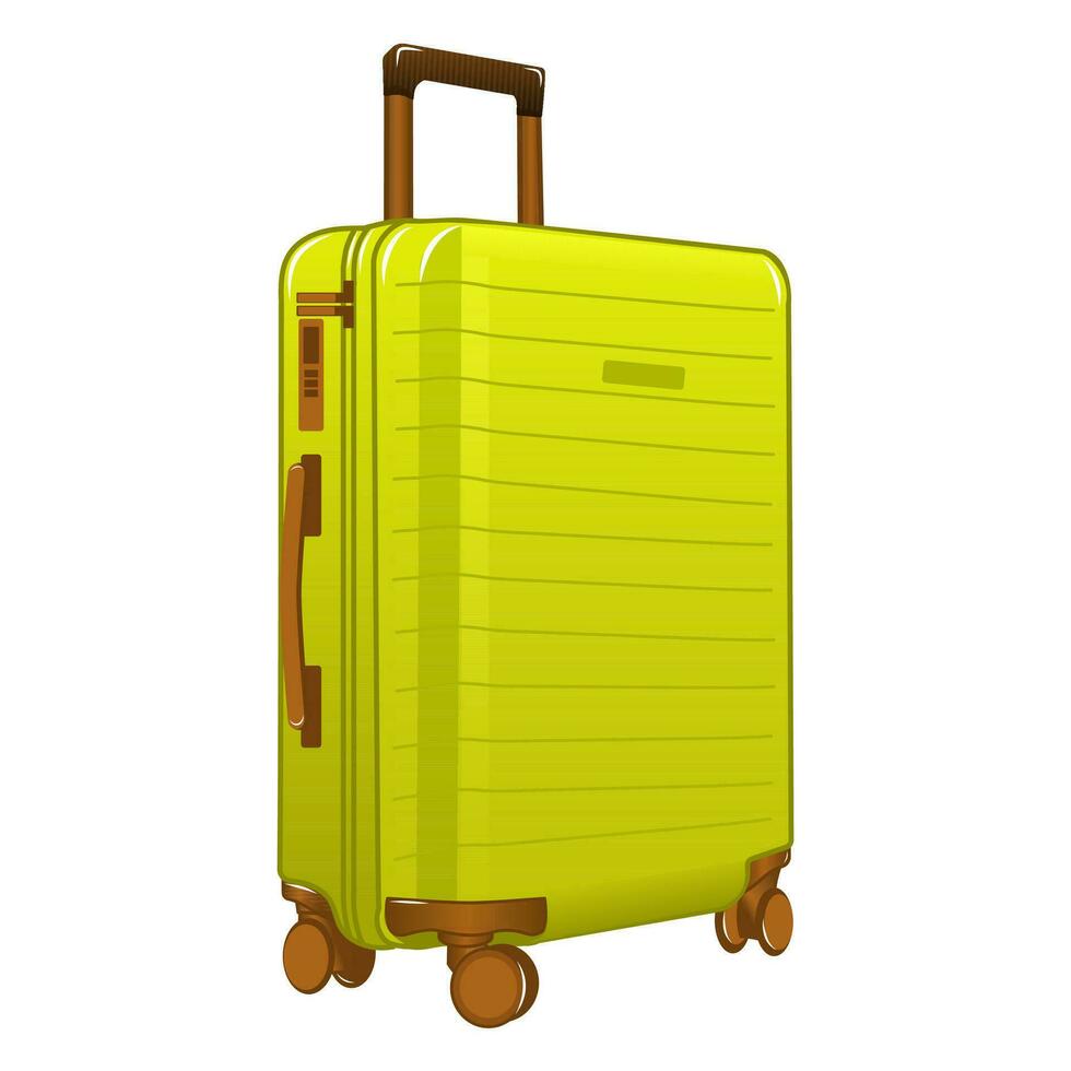 Vector illustration of green plastic travel suitcase in cartoon style isolated on white background