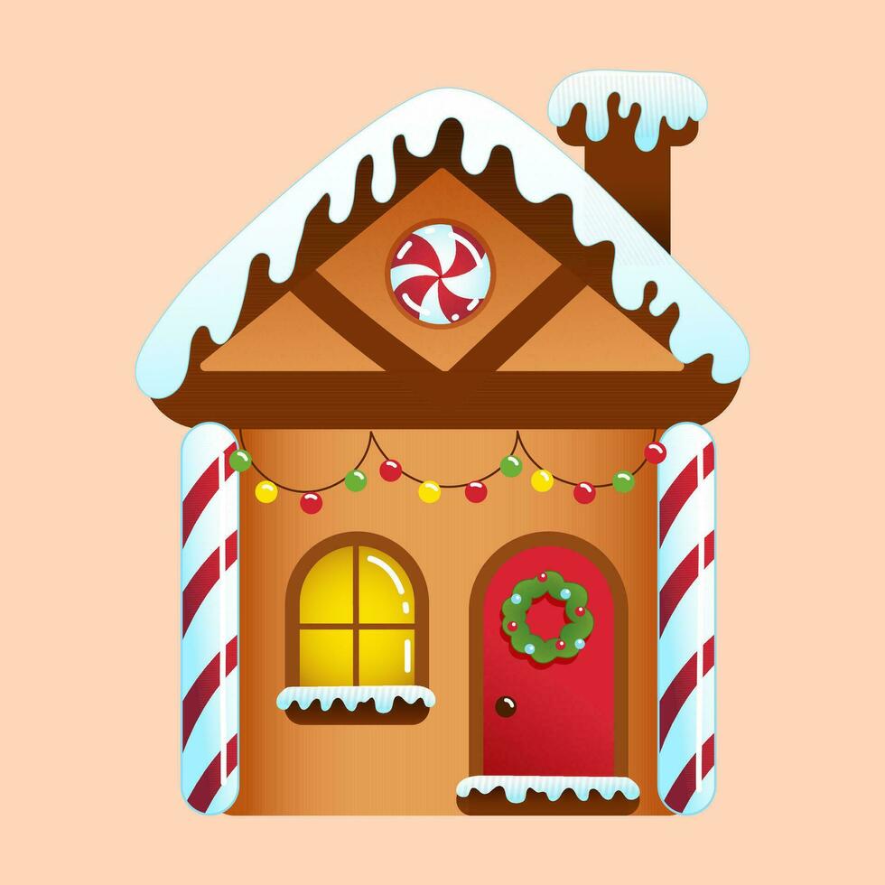 vector ilustración de Navidad pan de jengibre casa con caramelo y pirulí decoración