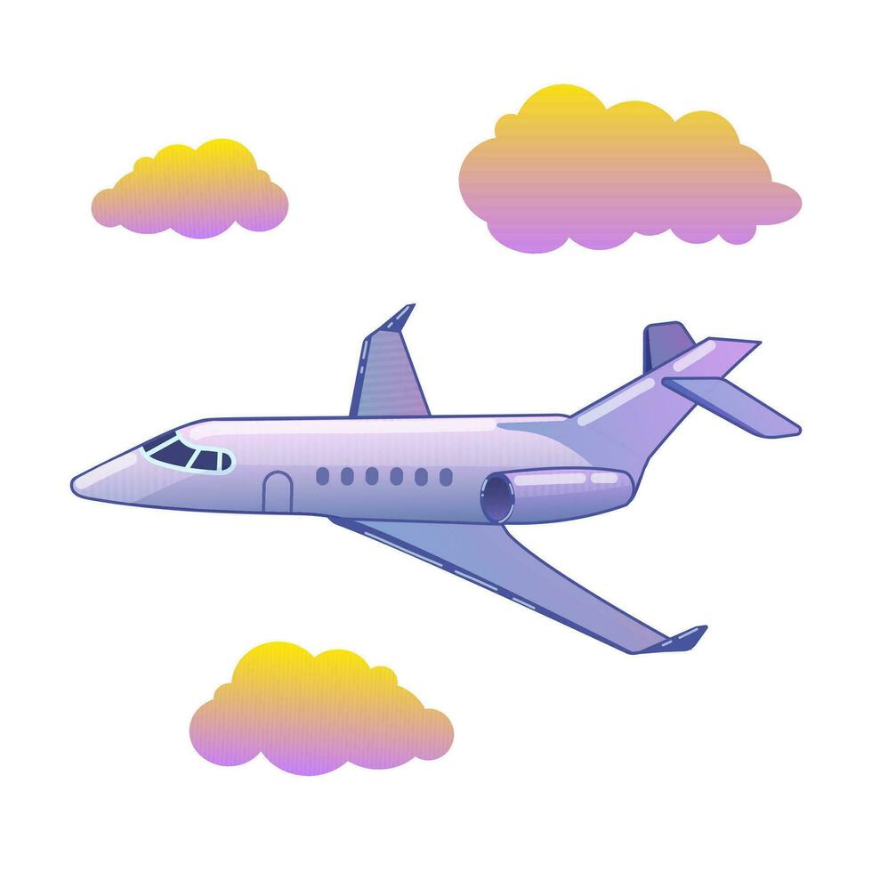 Vector illustration of passenger plane and clouds in cartoon style