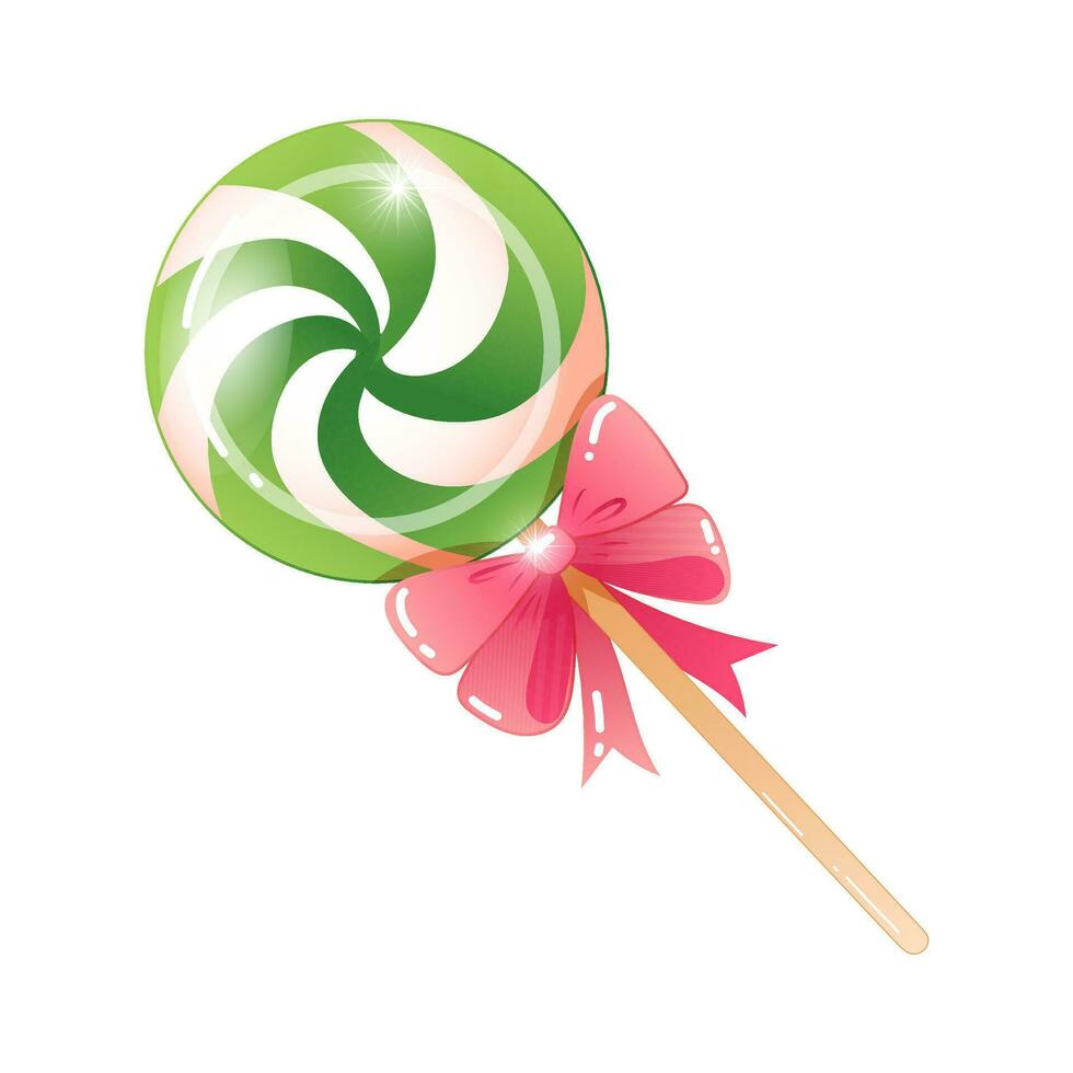 Vector illustration of Christmas lollipop on a stick with a bow in cartoon style