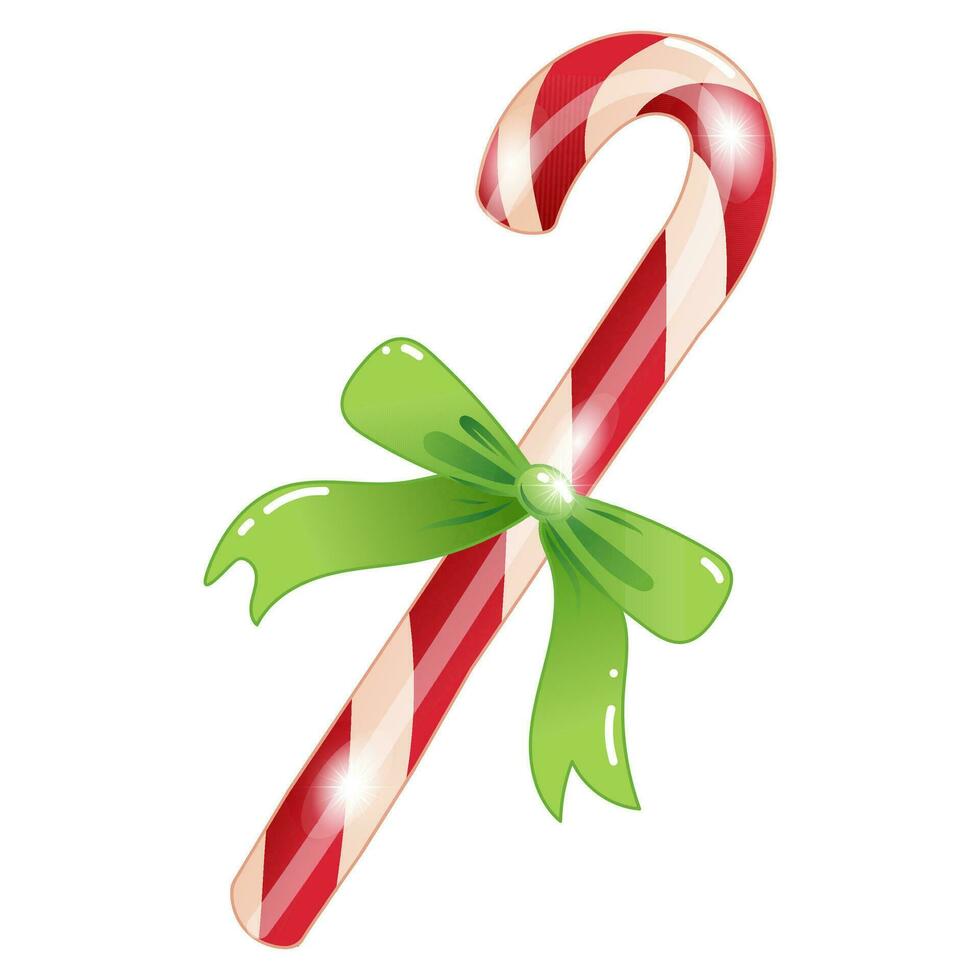 Illustration of Christmas lollipop with bow in cartoon style.Cute candy cane on white background vector