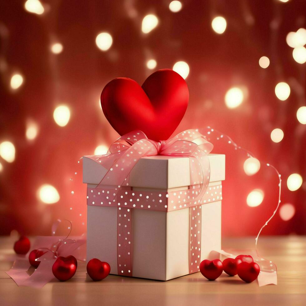 Happy valentine's day concept with red gift box and heart  shaped balloons romantic banner love concept by AI Generated photo