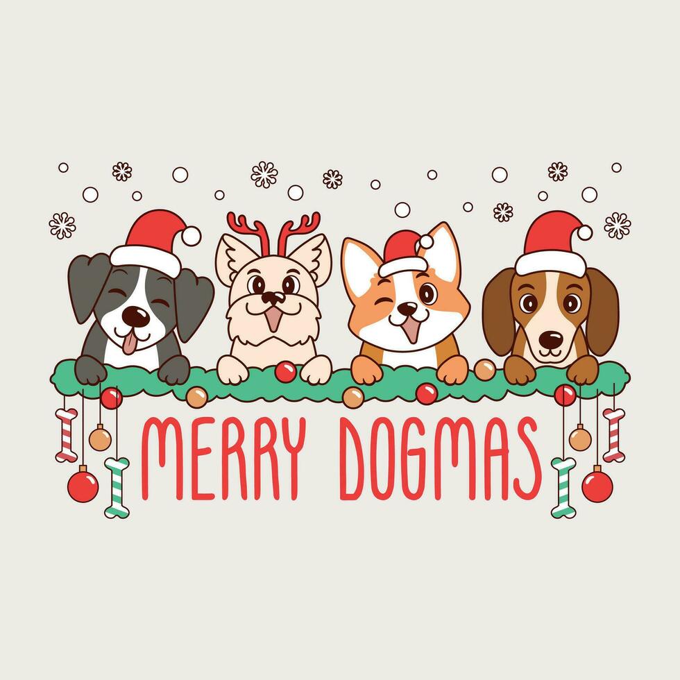 Adorable illustration of dogs for christmas and with christmas decorations, cute christmas puppies for christmas decorations, merry christmas with cute dogs for christmas vector