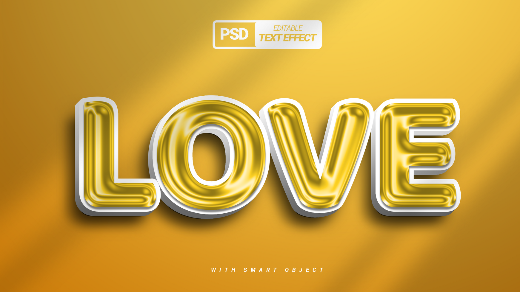 love yellow shiny balloon 3d text effect design psd