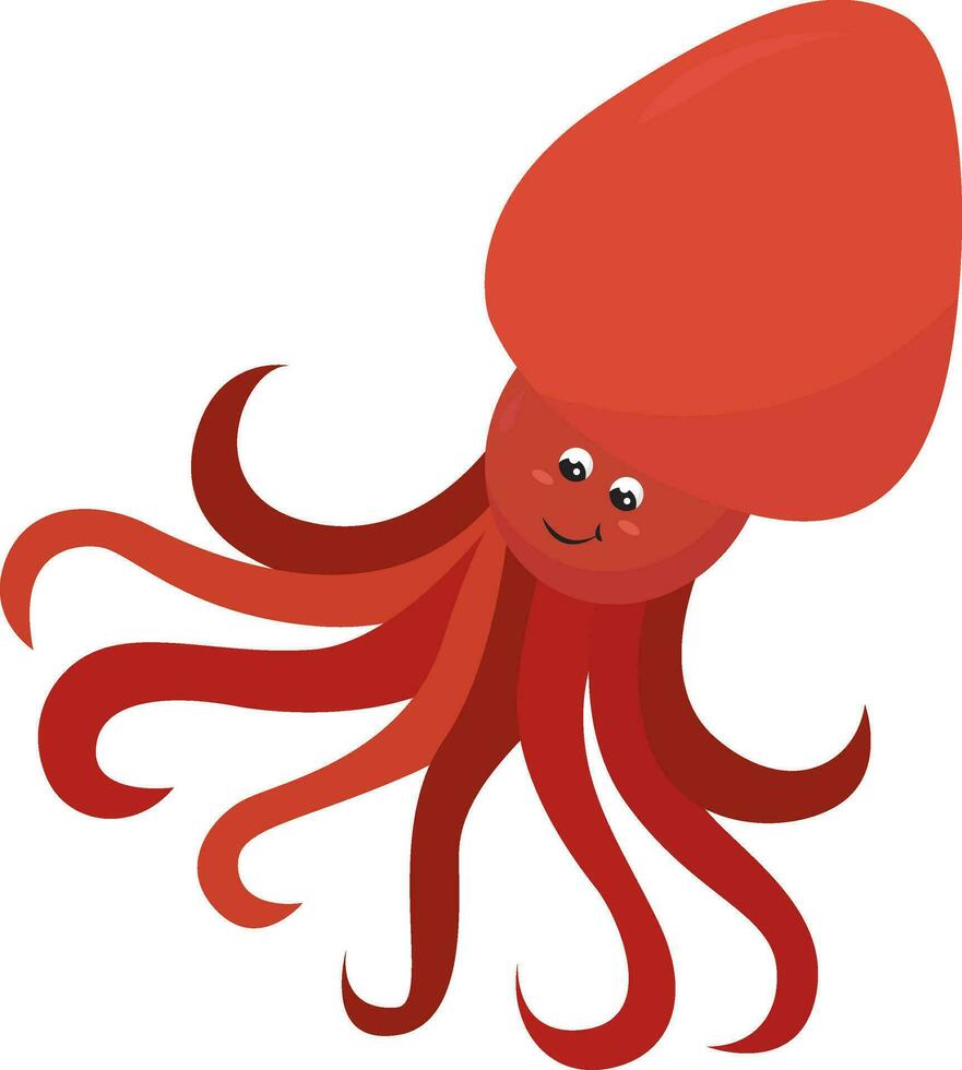 rojo contento calamar, ilustración, vector en blanco antecedentes