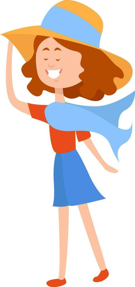 Girl in the wind, illustration, vector on white background