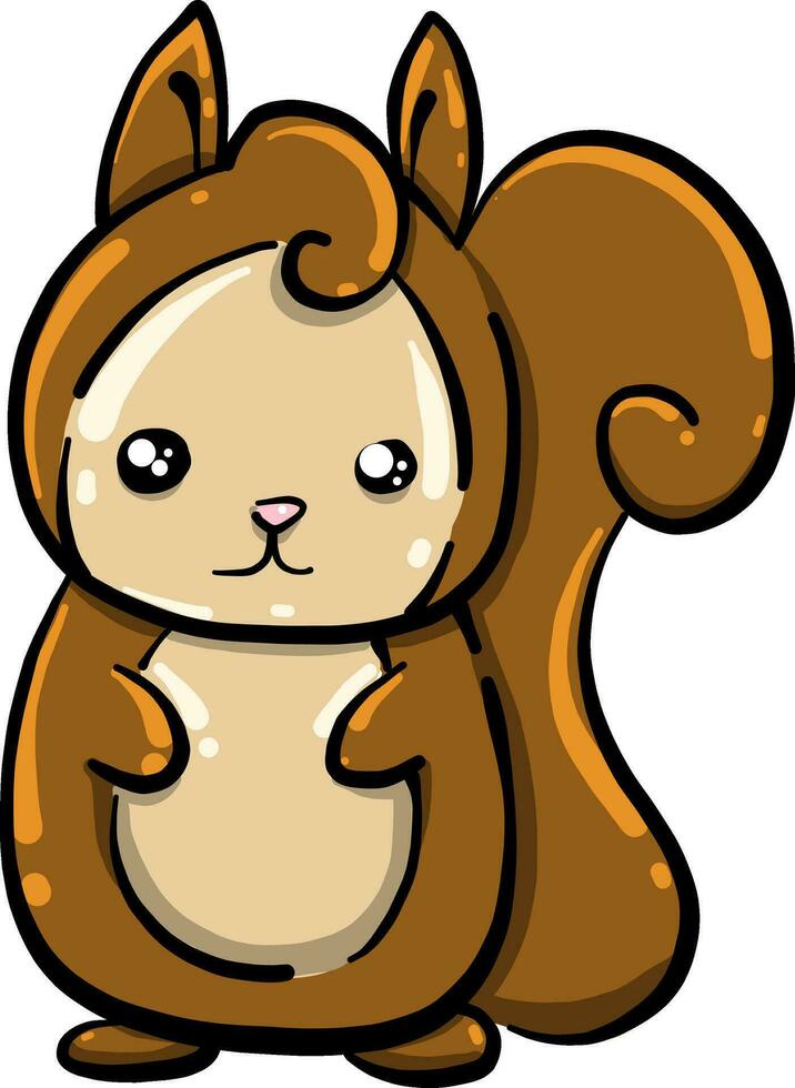 Sad brown squirrel, illustration, vector on white background