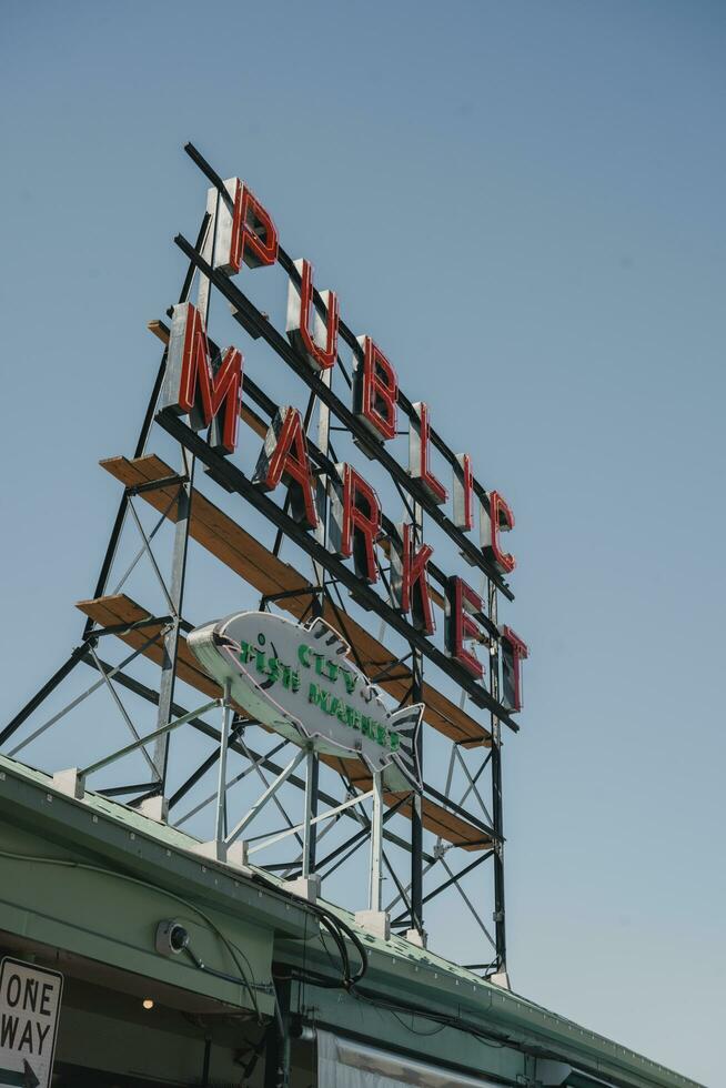 público mercado firmar en Seattle Washington foto