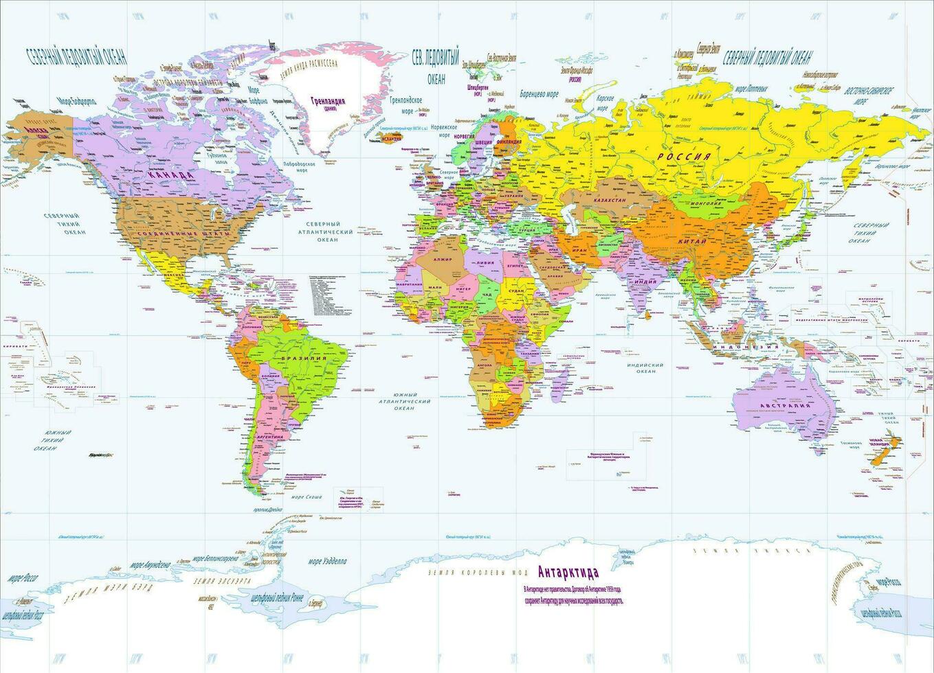 político mundo mapa ruso idioma molinero proyección vector