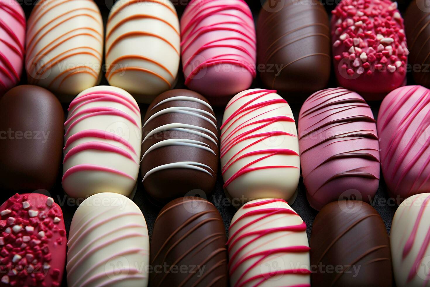 AI generated Decadent chocolate dipped peppermint sticks in a festive arrangement, christmas background photo