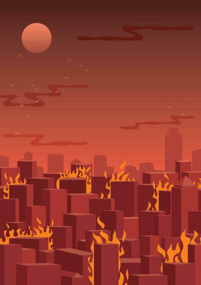 ciudad en fuego vector