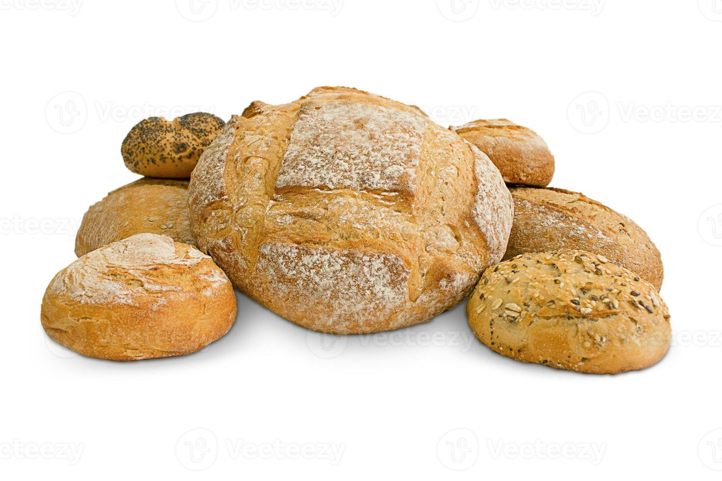 Different fresh bread isolated on white background. Clipping path photo