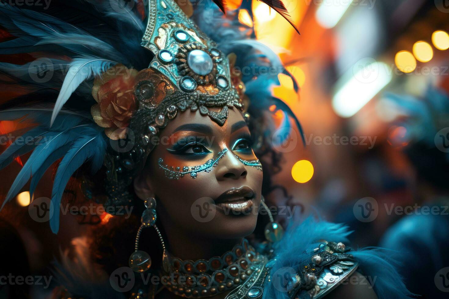 AI generated Vibrant carnival ride woman on masked, colorful carnival images photo