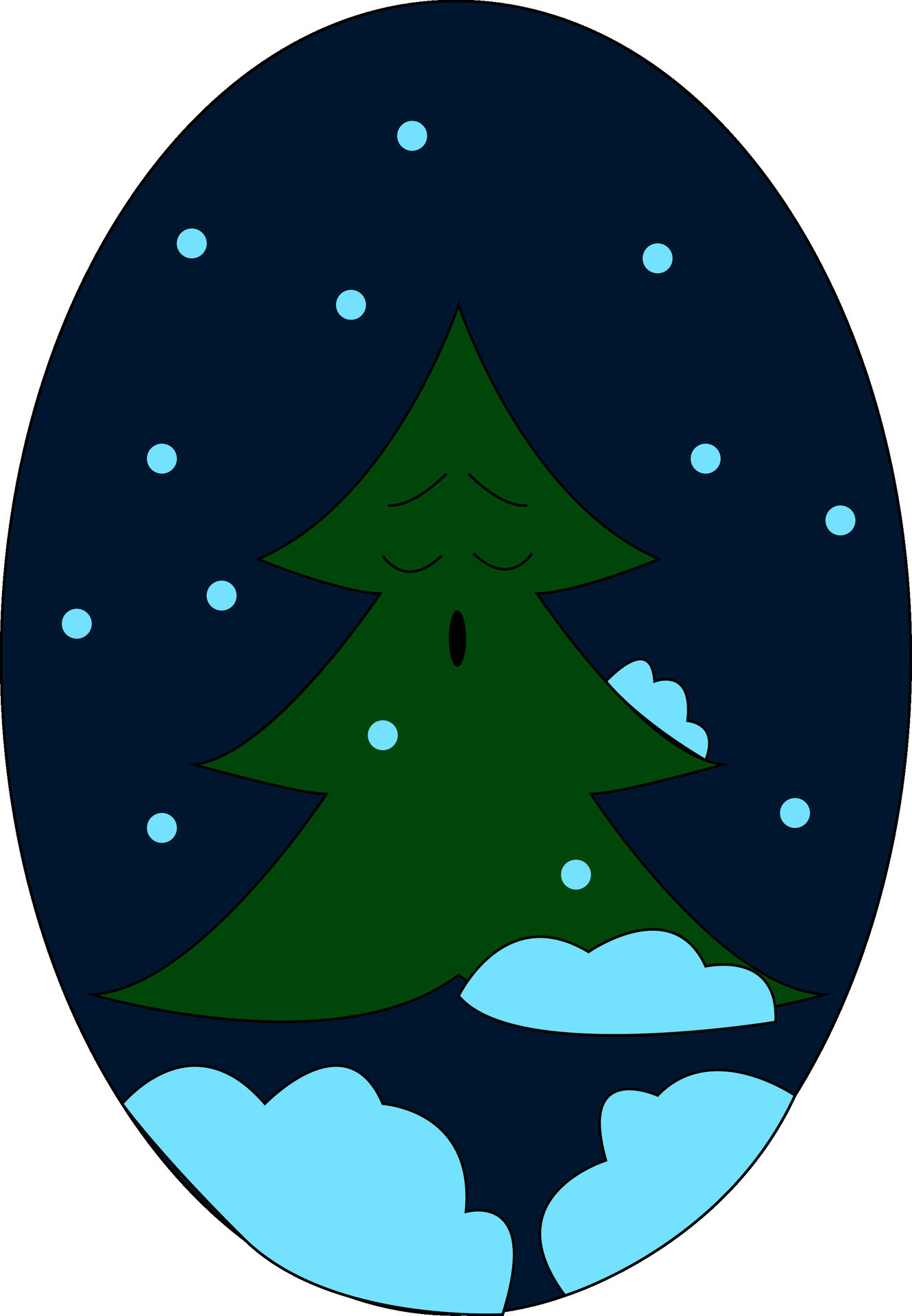 The portrait of a sleeping tree at night over dark blue background