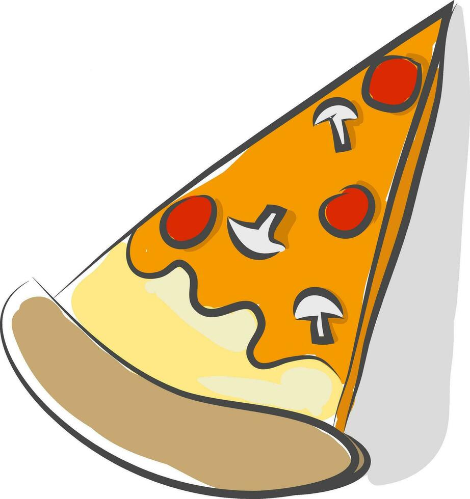 A triangular slice of pepperoni and mushroom pizza vector or color illustration