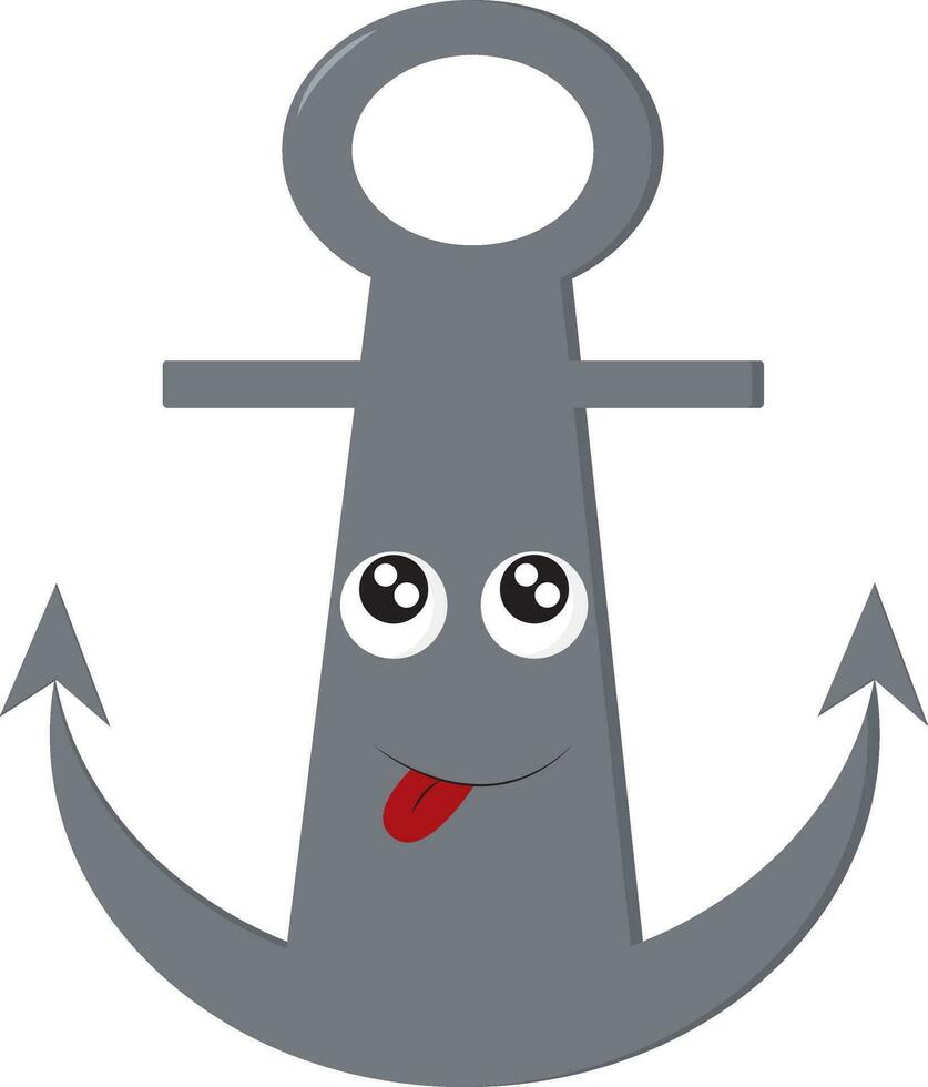 A grey-colored anchor with a smiley face looks cute vector or color illustration