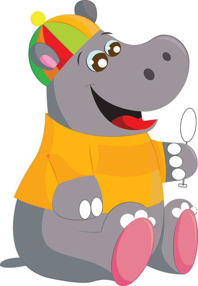 The happy hippo wearing a colorful hat looks cute vector or color illustration