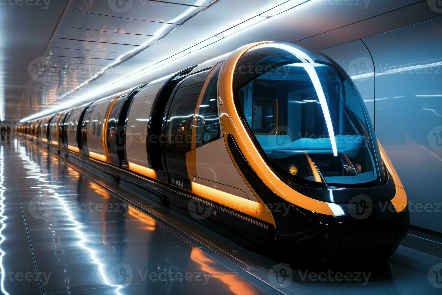 AI generated Futuristic urban mobility hyperloop tunnel network, futurism image photo
