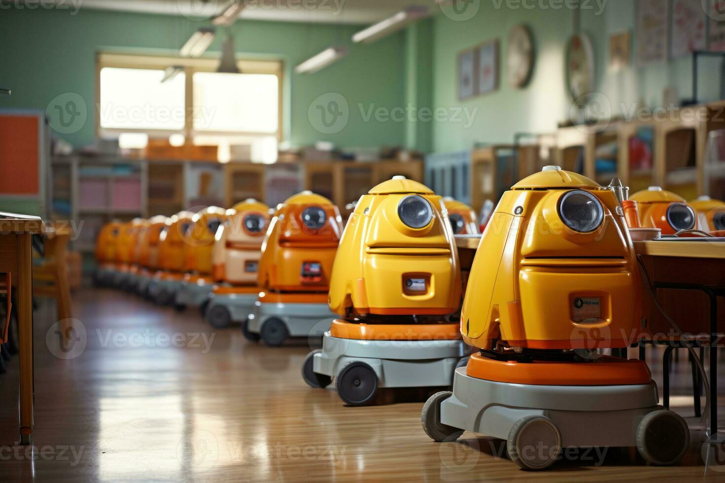 AI generated Hygienic learning spaces robots ensure clean classrooms, futurism image photo