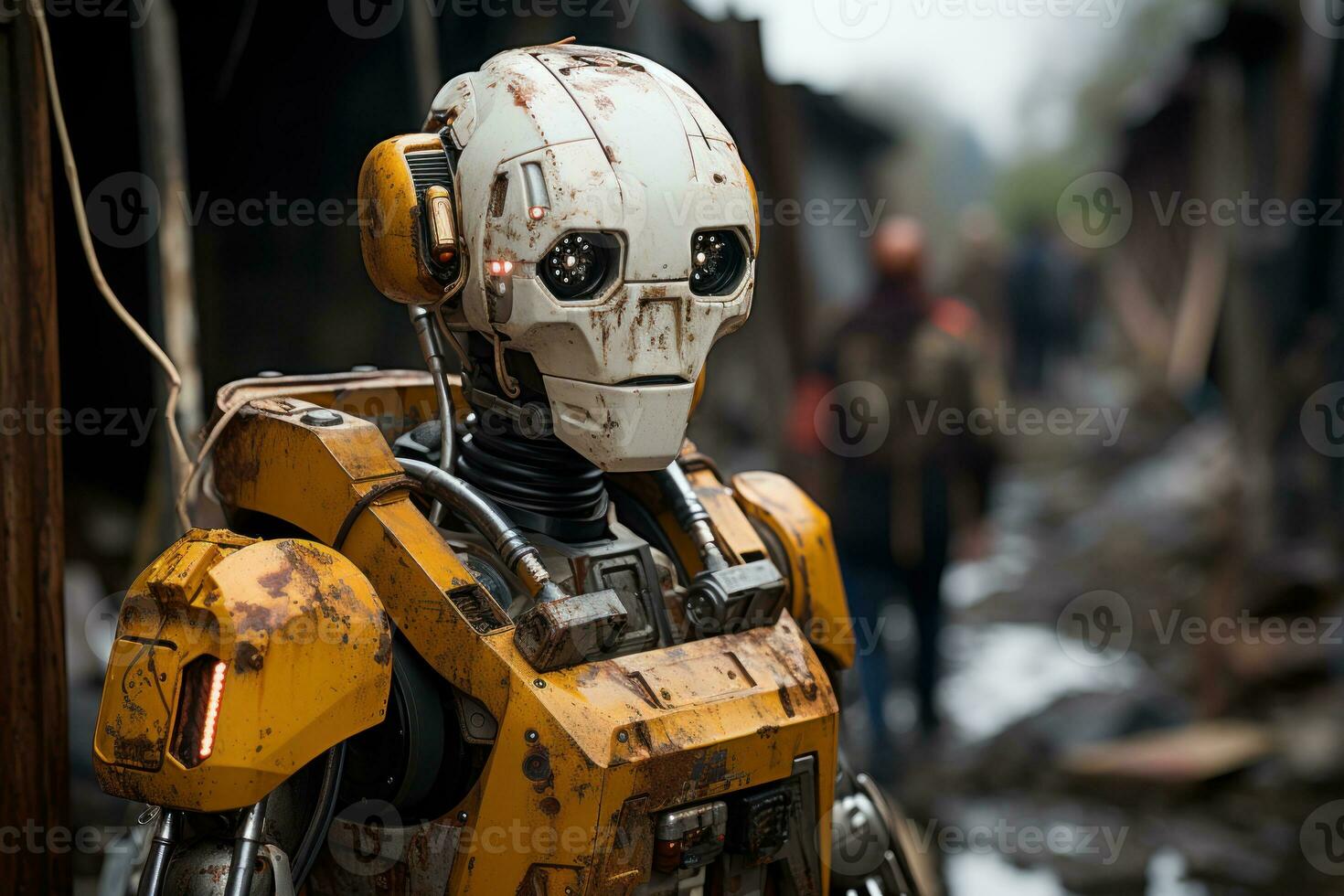 AI generated Aiding humanity humanoid robots in disaster relief efforts, futurism image photo