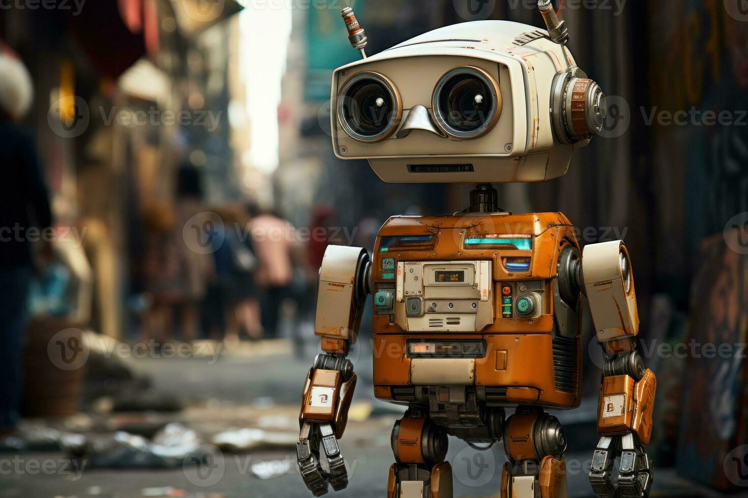 AI generated Pedestrian support robot helper in the urban landscape, futurism image photo