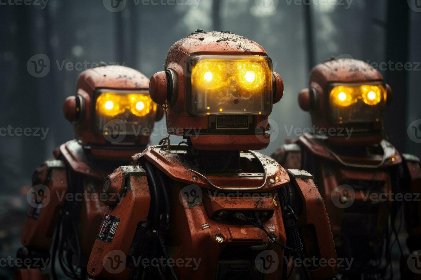 AI generated Robots equipped with firefighting capabilities responding to emergencies in a highly efficient and coordinated manner, futurism image photo