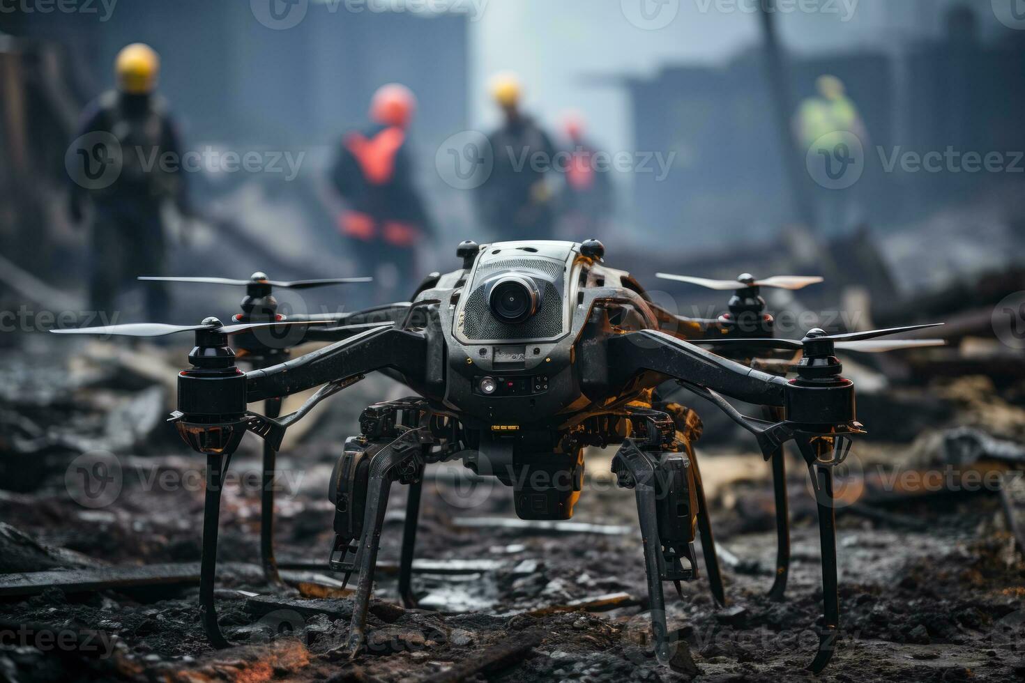 AI generated Futuristic search and rescue drones and robots harnessing advanced sensors, futurism image photo