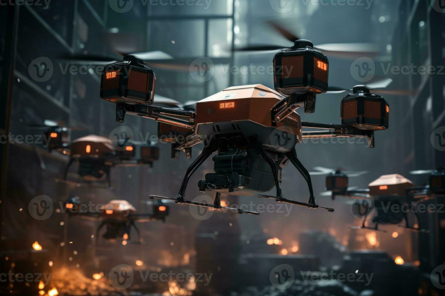 AI generated Efficient futuristic drone delivery hub in urban bustle, futurism image photo