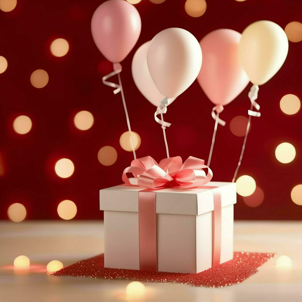 Happy valentine's day concept with red gift box and heart  shaped balloons romantic banner love concept by AI Generated photo