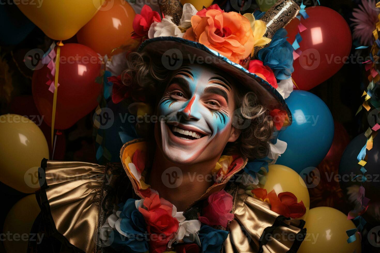 AI generated Carnival mask amidst balloons and confetti, colorful carnival images photo
