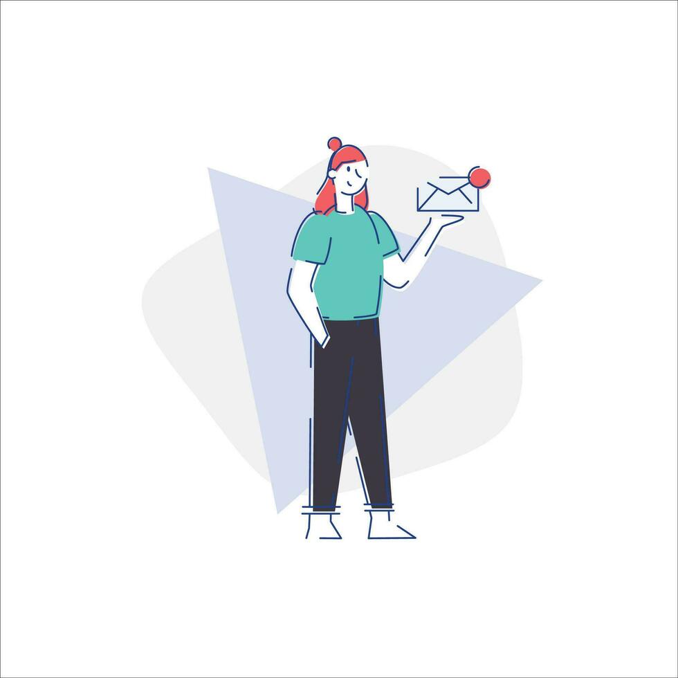Woman holding envelope with letter. Vector illustration in flat linear style.