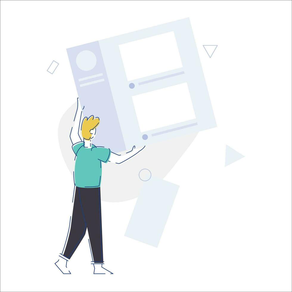Vector illustration of a man reading a newspaper. Flat design style.