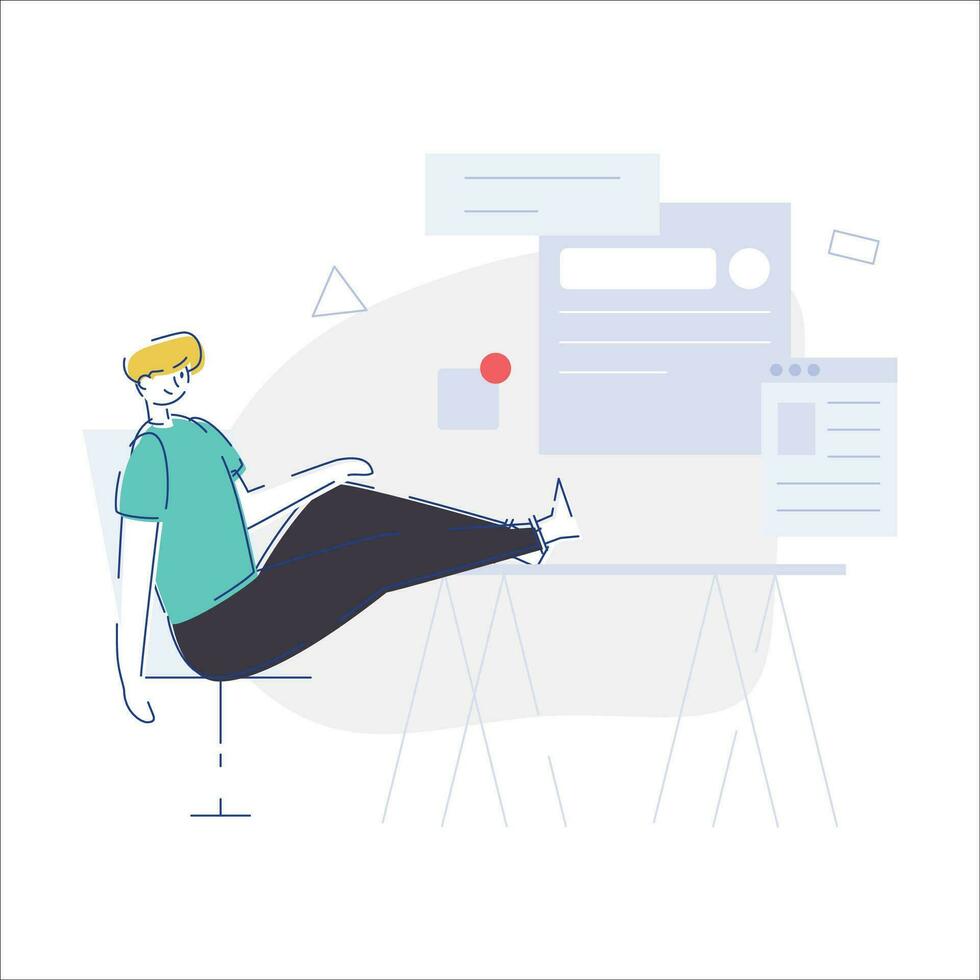 Man sitting in chair and reading a book. Flat style vector illustration.