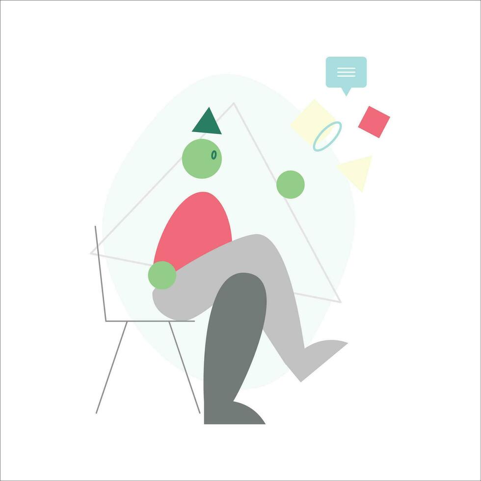Flat vector concept illustration of a man with a beard in a hat. The man is thinking about something.