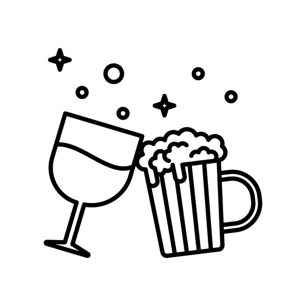 cheers icon, celebration vector, beer and wine icon, glass, drink isolated on white background with line style. vector