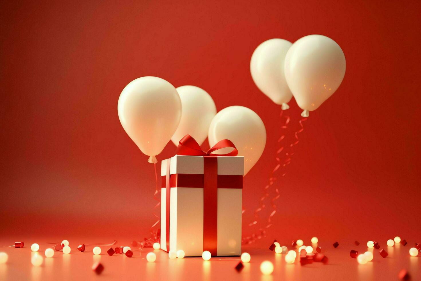 Happy valentine's day concept with red gift box and heart  shaped balloons romantic banner love concept by AI Generated photo