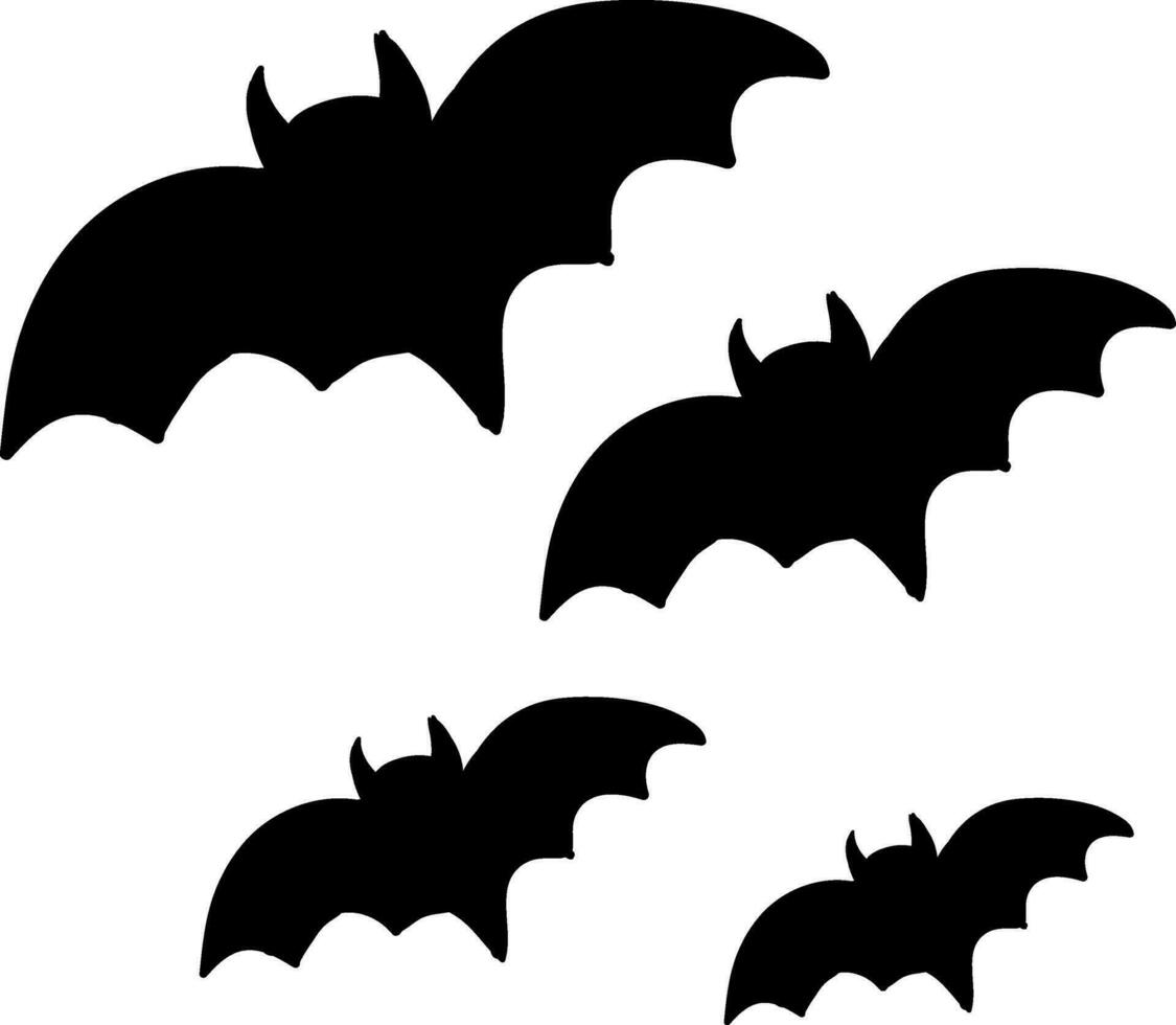 Four black bats flying in the sky vector or color illustration