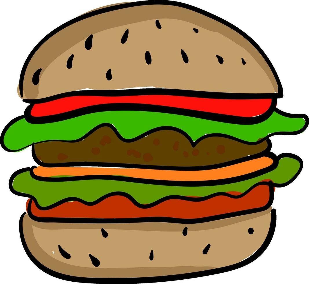 un grande hamburguesa con queso con lechuga y Tomates vector o color ilustración