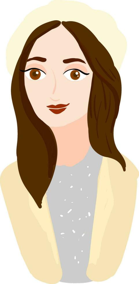 A girl with brown hair eyes and lips vector or color illustration