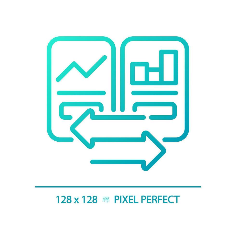 2D pixel perfect blue gradient graph comparison with arrow symbols icon, isolated vector, thin line illustration representing comparisons. vector