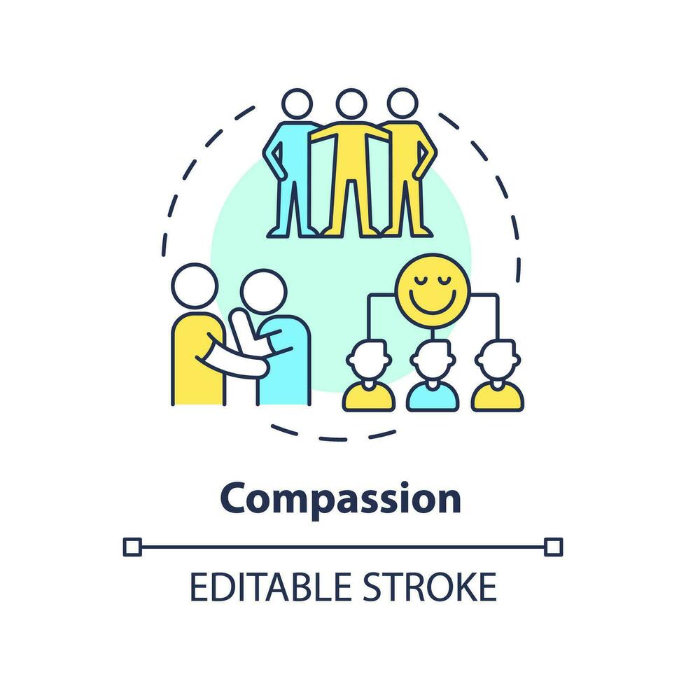 2D editable multicolor icon compassion concept, isolated vector, mindful entrepreneurship thin line illustration. vector