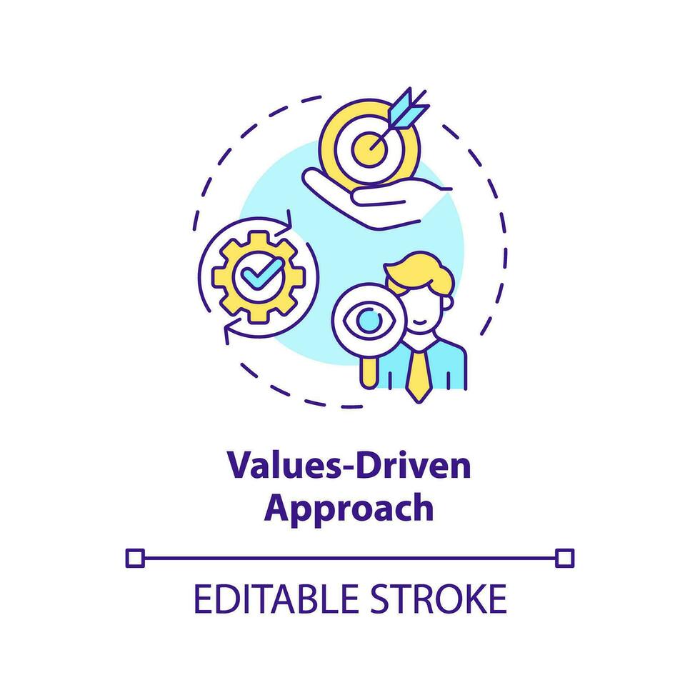 2D editable multicolor icon values driven approach concept, isolated vector, mindful entrepreneurship thin line illustration. vector